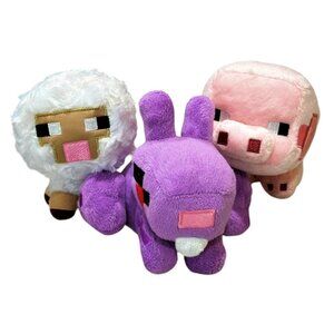 Lot of 3 Minecraft Plush Stuffed Animals Mojang Toys Corrupt Bunny - Sheep - Pig